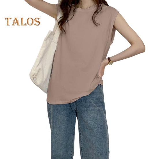 Women Summer T-shirt Round Neck Cap Sleeve Solid Color Tee Shirt Solid Color Loose Fit Casual Tops Daily Wear