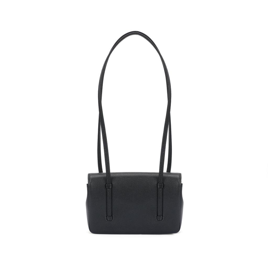 Chanel 26p Gold-Labeled Double C Logo Long Handle Grain Embossed Glossy Calfskin With Gold Metal Handheld Shoulder Bag Mini Female Black