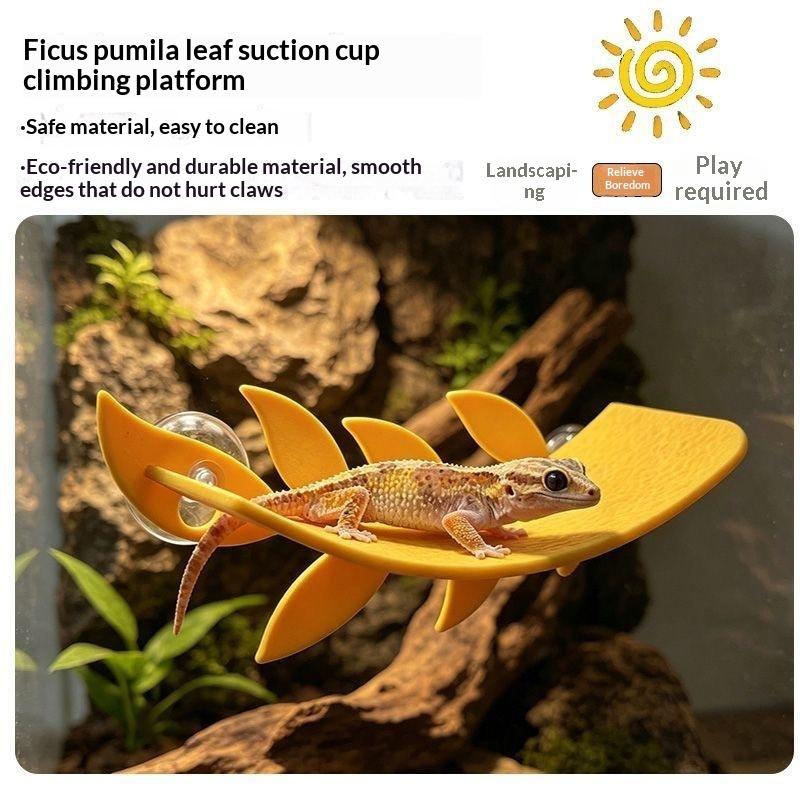 Amphibian Resting Simulated Leaf Lizard Habitat Decoration with Suction Cup for Gecko Frog Small Reptile Tank Use