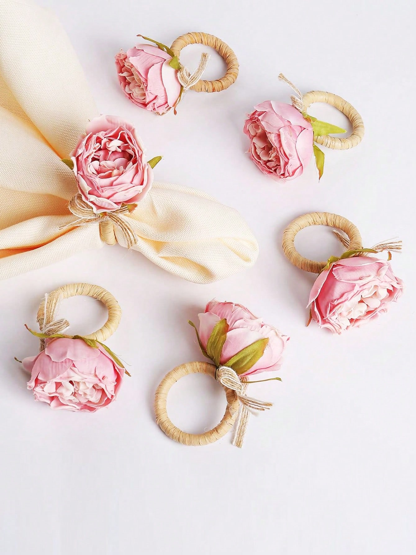

Handmade Woven Rope Bowknot Pink Rose Napkin Rings, Suitable For Party, Wedding, Valentine s Day, Home Daily Dining Table Decor Rope Bow Rose&12pcs разноцветный