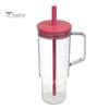 Clear Plastic Water Bottle with Straw And Lid, 40oz Large Capacity Tumbler BPA-free Drinking Cup Handle, Leak Proof Sports for School Travel Reusable
