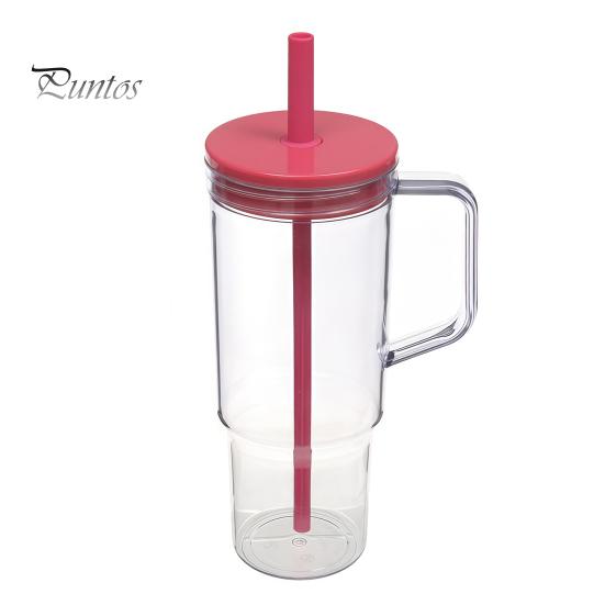 Clear Plastic Water Bottle with Straw And Lid, 40oz Large Capacity Tumbler BPA-free Drinking Cup Handle, Leak Proof Sports for School Travel Reusable