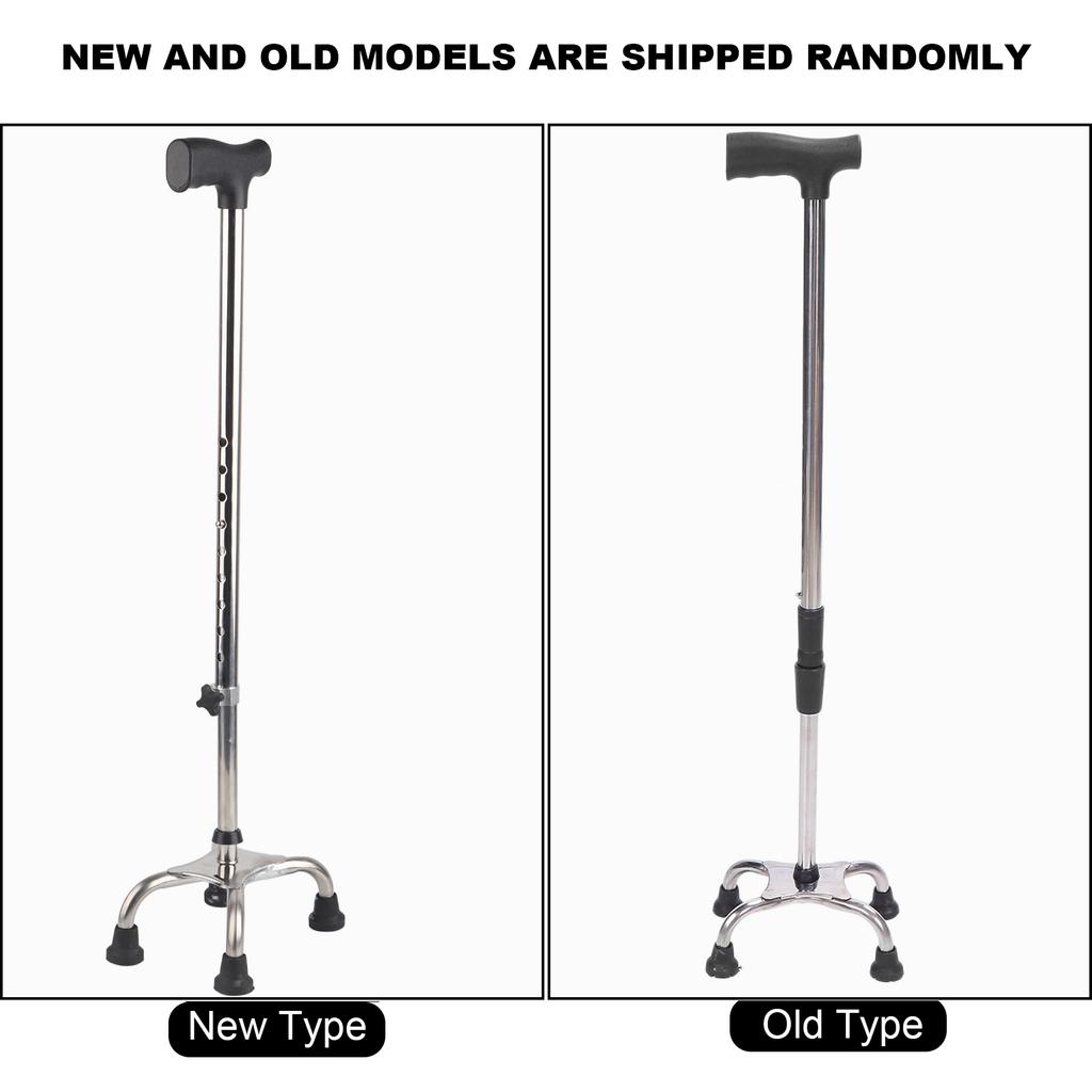 Adjustable Walking Cane with 4 Base Anti Slip Steel Tube Flexible Walking Stick Assistant for Senior Disabled