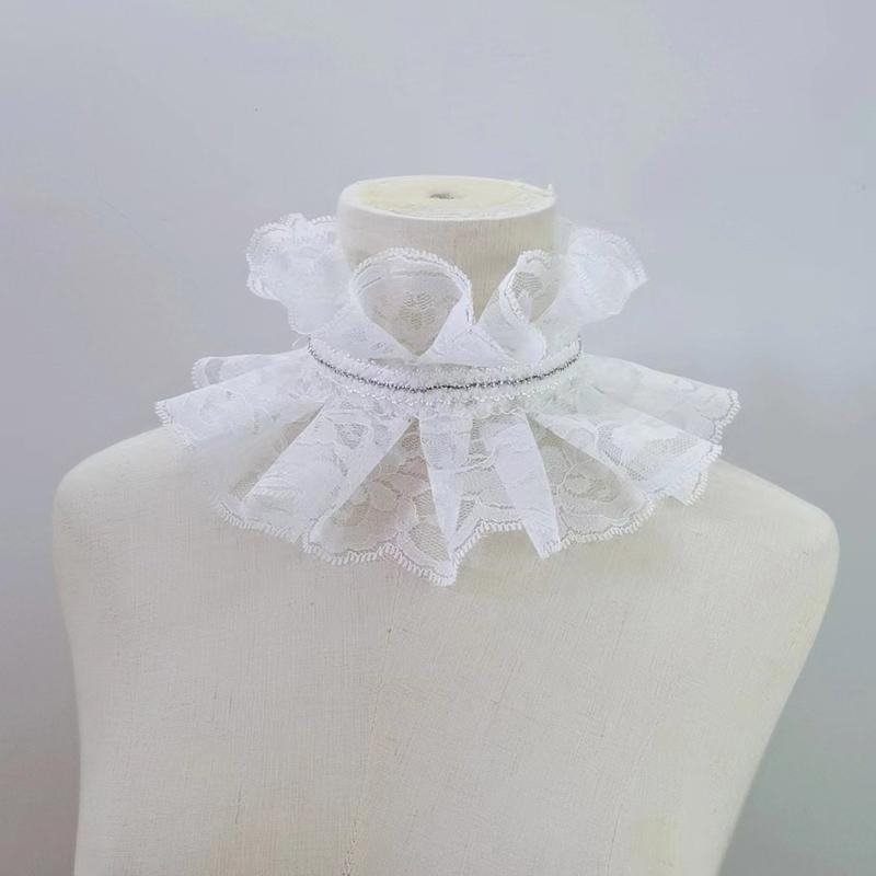 Victorian Collar Ruffled Court Collar Renaissance Sweet Lapel Collar for Shirt Blouse Decorative Spread False Collar