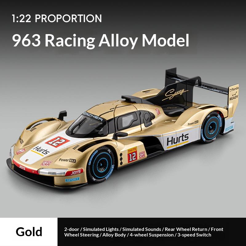 

1:22 Porsche 963 Alloy Racing Simulation Alloy Sports Car Sound and Light Model Children s Pull Back Car Men s Gift золотой