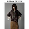 UR 2025 Autumn Retro Oversized Drawstring Faux Leather Jacket
