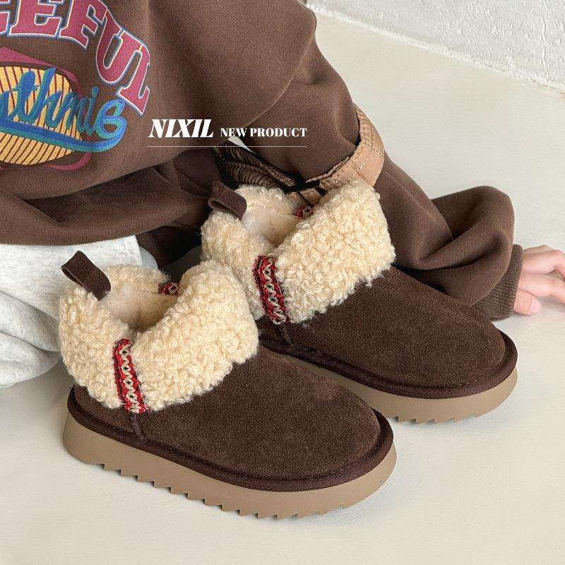 New winter children's snow boots, frosted lambswool boots, fleece thickened warm boots for boys and girls