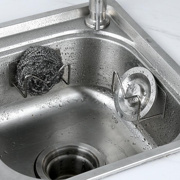 Stainless Steel Sponge & Scouring Pad Holder - Punch-Free Kitchen Draining Rack for Sponge, Spoon, and Shovel Storage