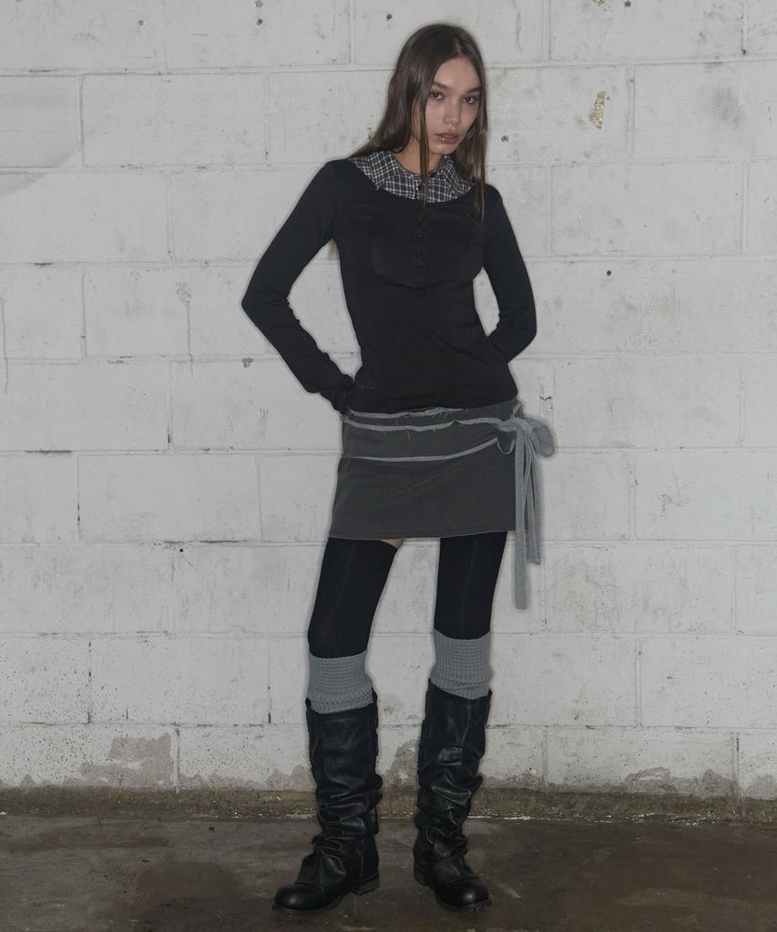 FANCY CLUB Layered Long Sleeve Shirt (Black) F25Zb023