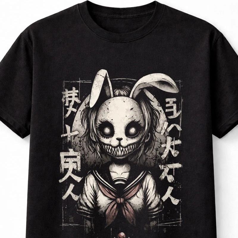 Creepy Bunny Girl Graphic TShirt Dark Anime Horror Gothic Tee S5XL S