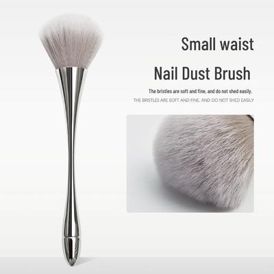 Silver Slim Waist Nail Dust Brush - Soft Bristle Makeup & Cleaning Tool