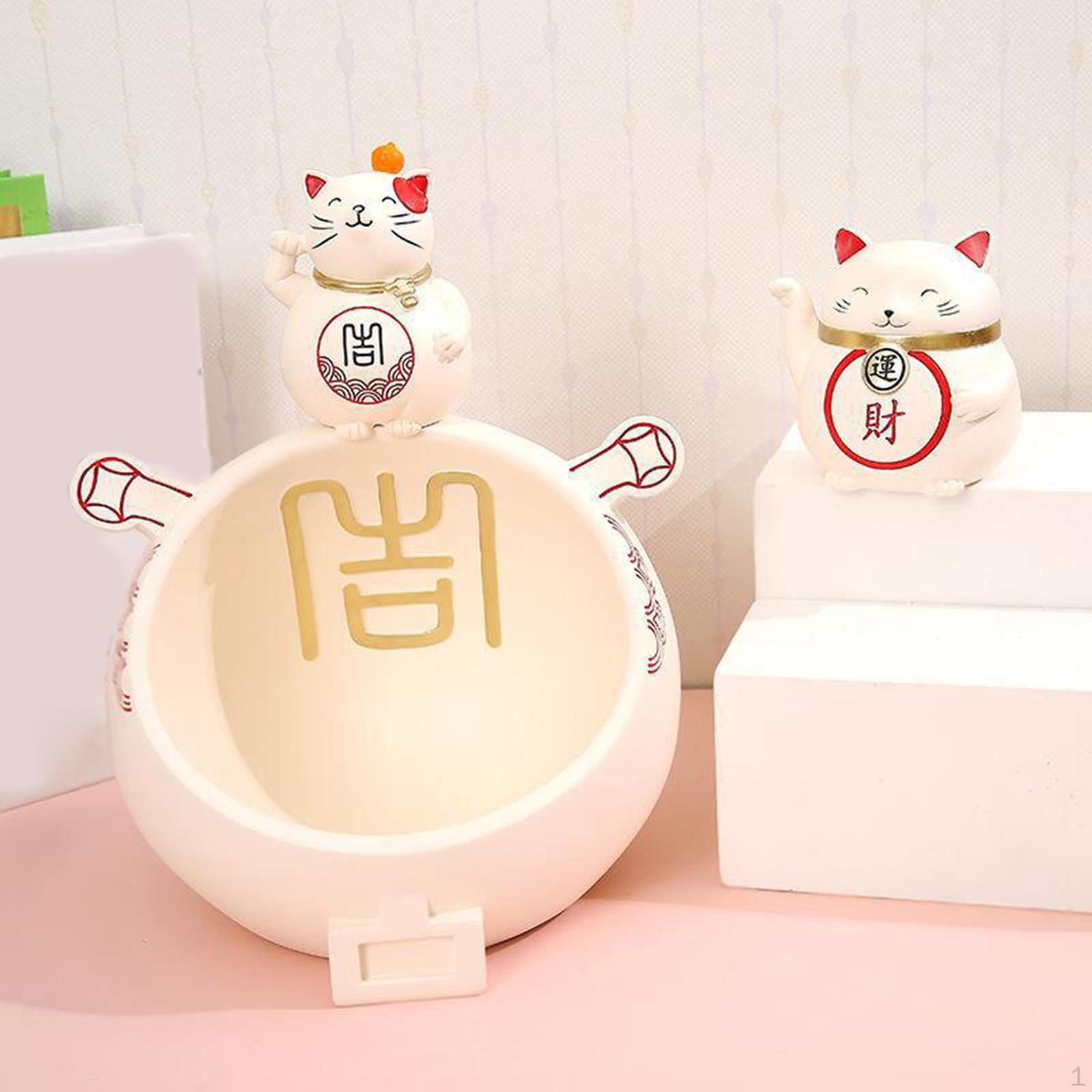 

Cat Storage Bowl Statue Jewelry Earrings Holder for Cafe Entrance Decoration Gift бежевый