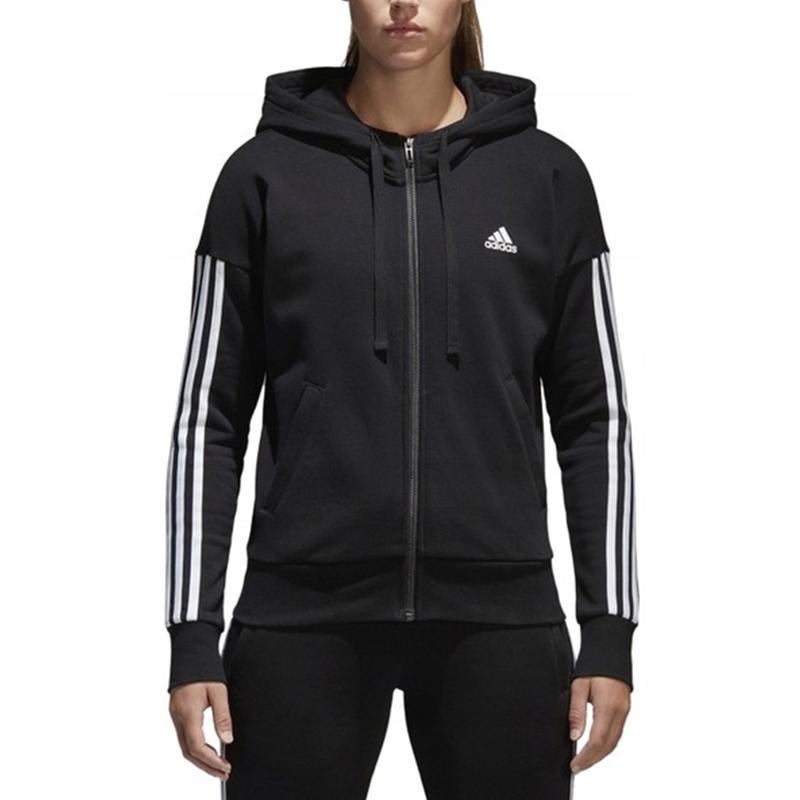 Adidas Essentials 3 Stripes Full Zip Hooded Training Running Jacket Women Jackets Black S97059