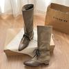 Pile thick heel autumn and winter knight boots pointed new thin but pleated boots knee retro boots women