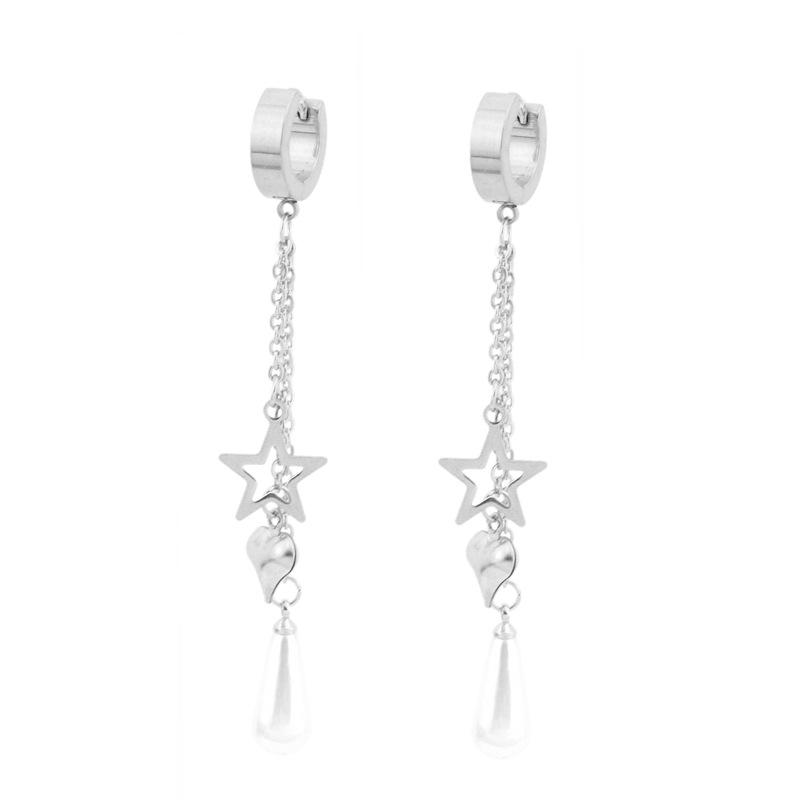 Stainless Steel Earrings Jewelry Love Star Tassel Pearl Earrings Ear Clips for Women Titanium Steel Water Drop Pearl Ear Clips