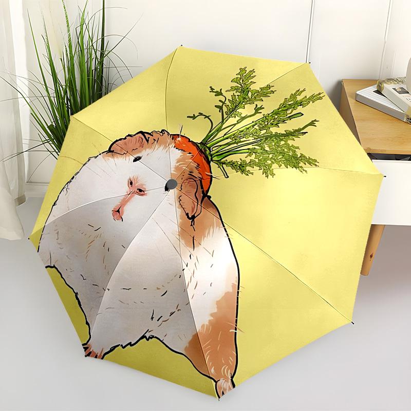 1pc Guinea Pig Carrot Hat Automatic Folding Umbrella, 8 Ribs Iron Frame, Suitable for Outdoor Travel and Daily Use Yy251120206