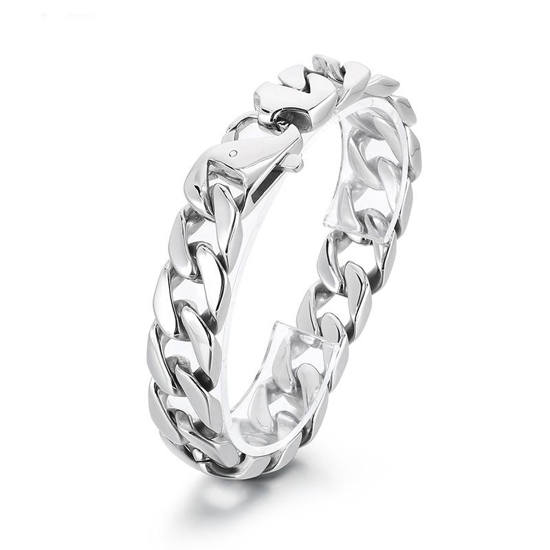 

Класичний чоловічий браслет Матовий шліфований Суцільна нержавіюча сталь 15 мм Ланцюг кубинського плетіння Чоловічі браслети 9 кольорів в наявності 21CM срібний