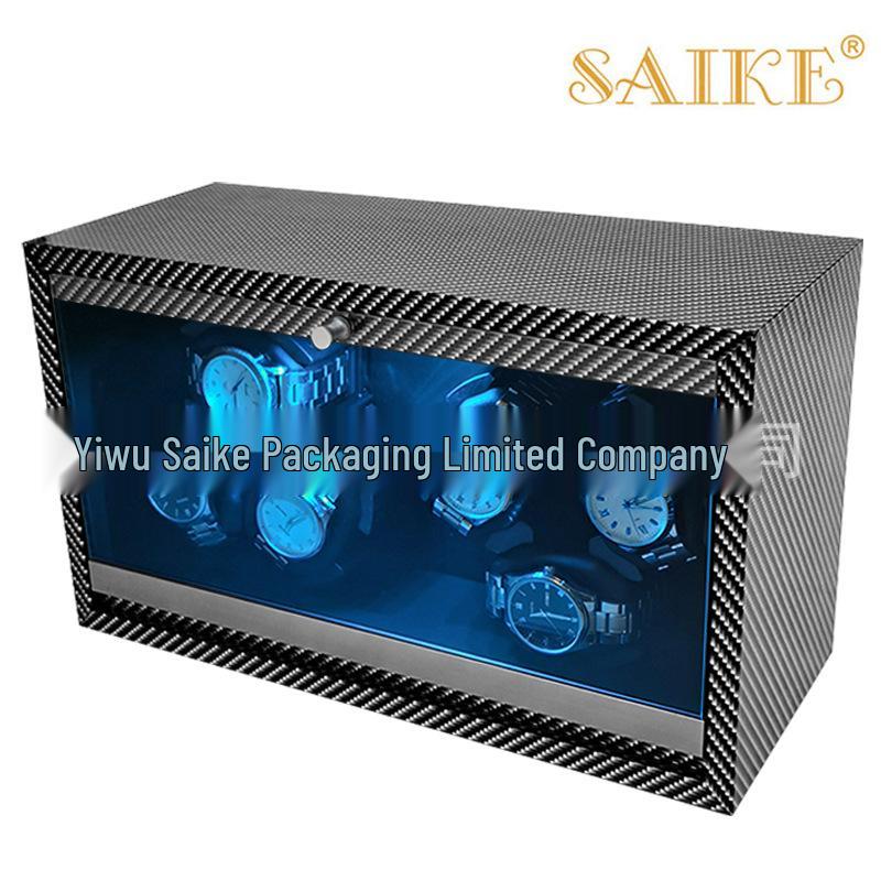 Carbon Fiber Pattern 6-Watch Automatic Winder Box for Home Use