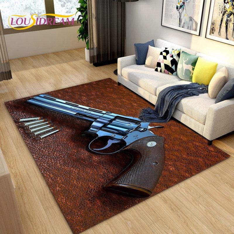 3D Rifle Pistol Revolver Gun Cartoon Area Rug,Carpet Rug for Living Room Bedroom,Kitchen Doormat Bathroom Anti-slip Floor Mat