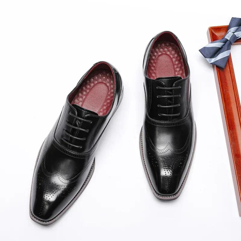 Fashion Plus 47 Men Genuine Leather Shoes Luxury British Vintage Carving Wingtips Brogues Slip On Flats Designer Oxford Dress Shoe