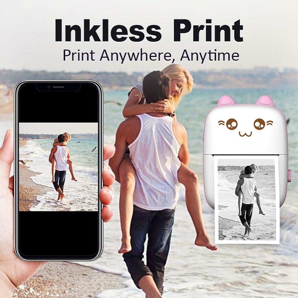 Bärbar Termisk Skrivare Mini Skriv Ut Foto Ficka Etikettskrivare 58mm Utskrift Trådlös BT Kompatibel Android IOS Skrivare