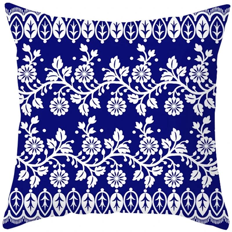 Home Decor Blue and White Floral Pattern Pillow Covers Pattern Cushion Cover Suitable for Sofa Bedroom Car Pillow Cover