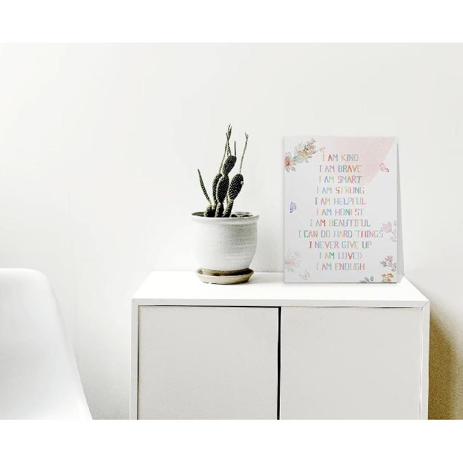 WODMIS Affirmation Wall Decor,I Am Kind Smart Brave pirational Framed Canvas Wall Art Decor 11×14,Watercolor Wall Decoration for Office Girls Room