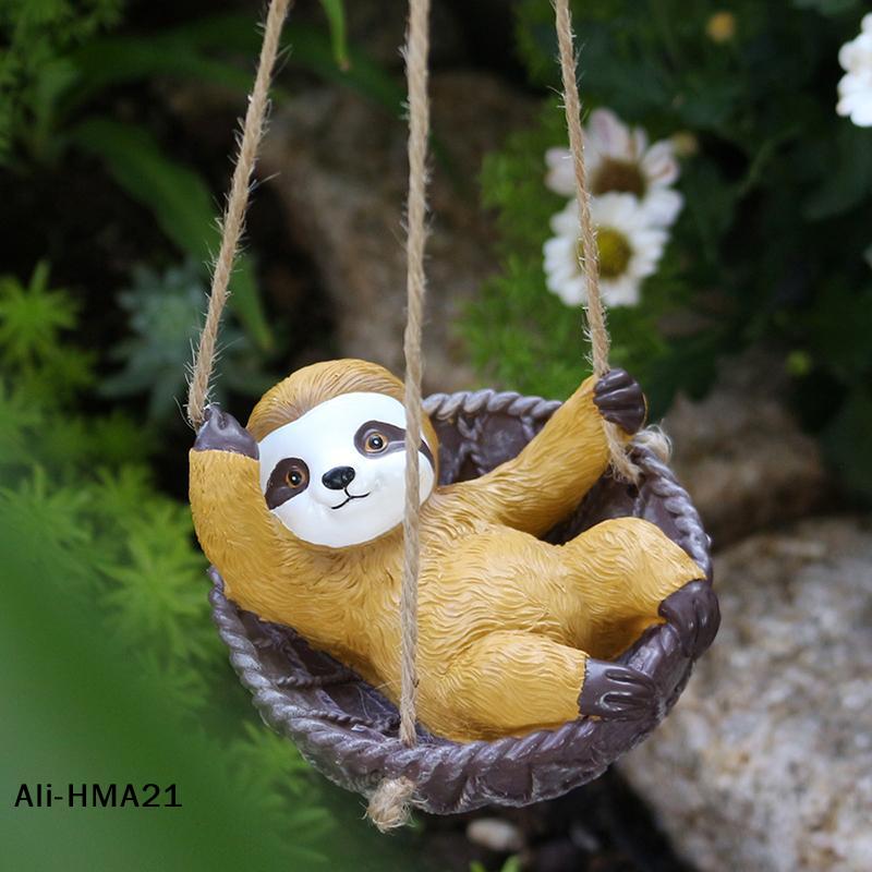 Sloth Garden Decor Outdoor Hanging Sloth Statue For Yard Patio Party Decoration, Cute Swing Sloth Decor Figurines
