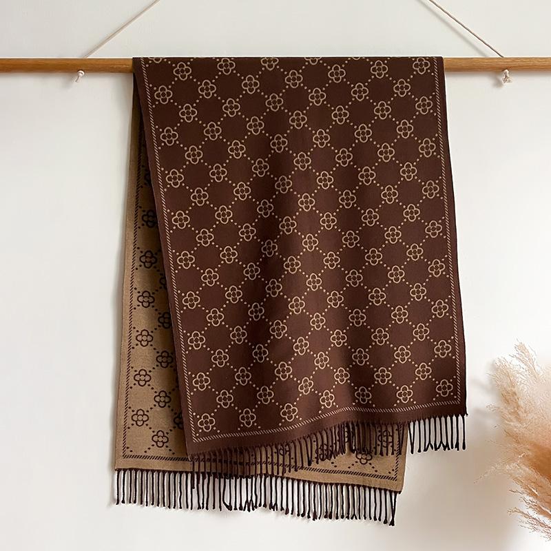 

S Jacquard Design Winter Two-Sided Scarf Cashmere Soft Warm Long Fringe Pashmina Shawl Coldproof Windproof Blanket Scarf