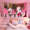 1Pc Anime Girls Tapestry 2D Polyester Flat Print Pink Wall Hanging Decor For Bedroom Living Room Dorm Gift