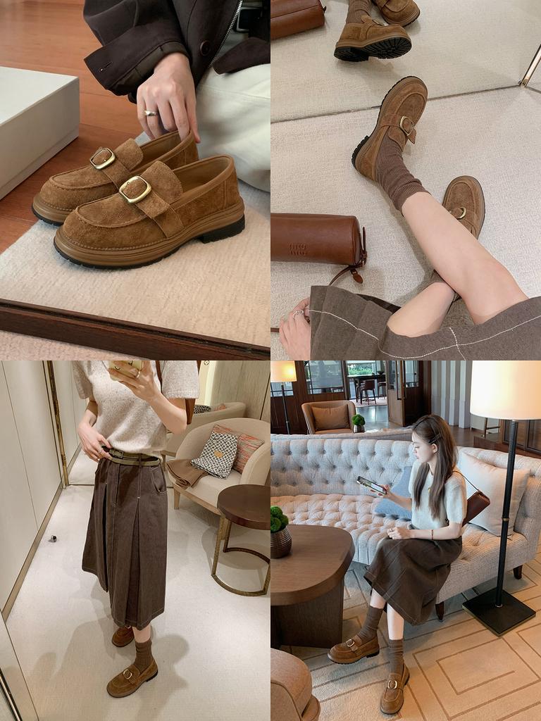 Rindslederversion~ Jialida Damenschuhe erhöhen die Höhe um 4 cm Metallschließe mit Plateau Slipper, Damen Faulenzer Pedal kleine Lederschuhe mit