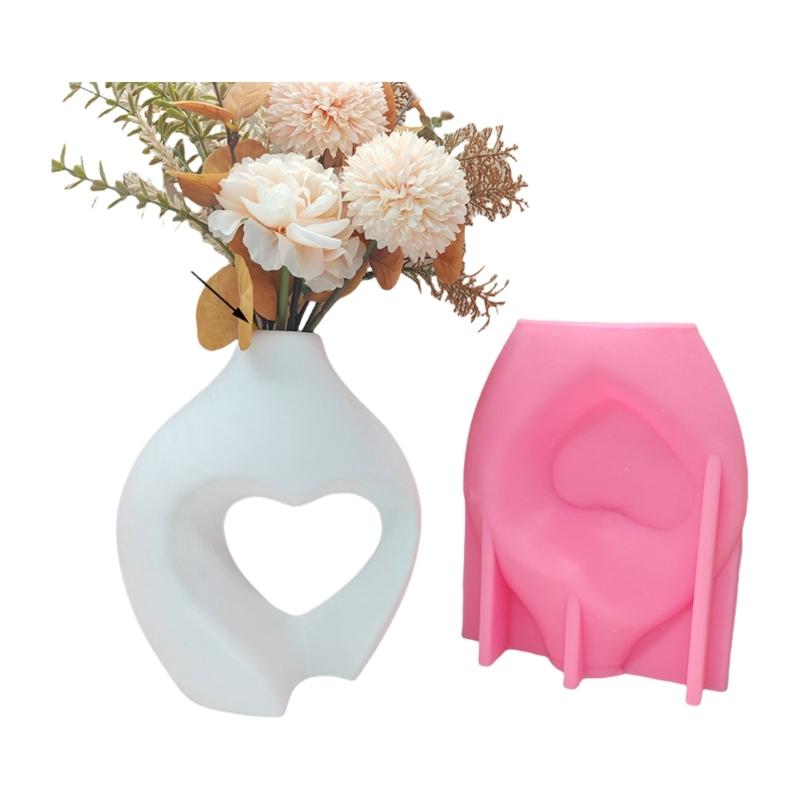 Silicone Vase Molds Flower Bottle Mold Hollow Heart Shape Unique Flowerpot Mold Silicone Texture Suitable for Craft Vase