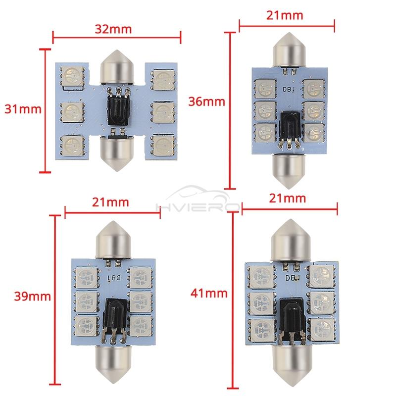 2Pcs RGB 6SMD Roof Dome interior Reading Lamp C5w Car Remote Controlled Atmosphere Led Welcome Lights Turn Signal Trunk Bulb 12V
