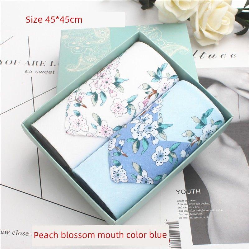 

Хлопковый носовой платок с принтом, упакованный в подарочную коробку премиум-класса Peach Blossom White + Blue