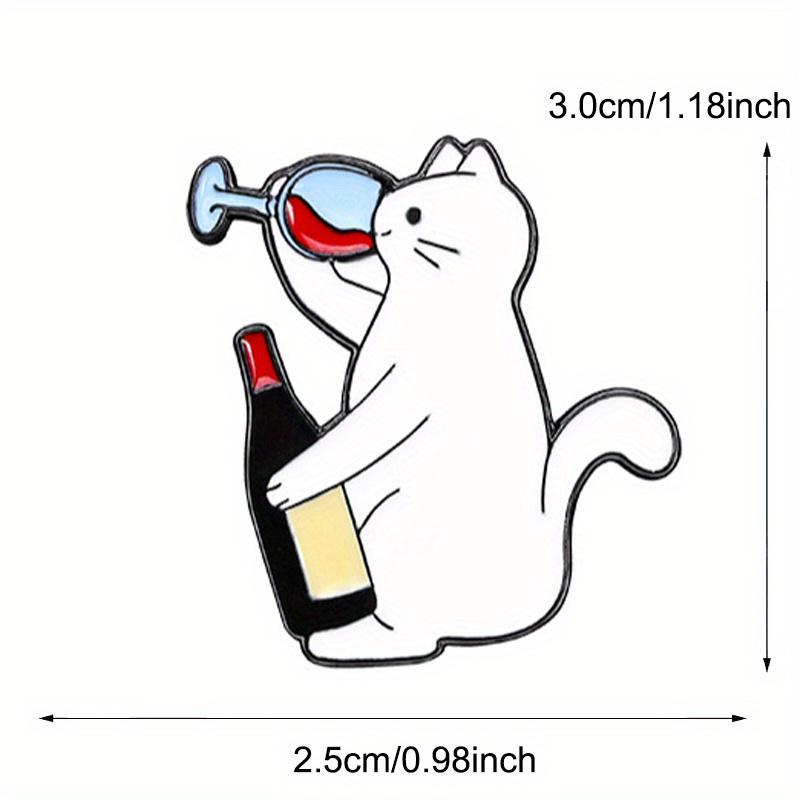 Cat Drinking Red Wine Interesting Brooch Student Backpack Needle Buckle Badge