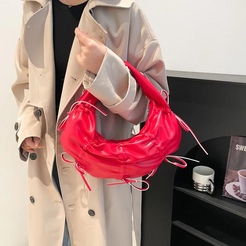 Sac à main pour femme nœud en demi-lune Sacs plissés Nuage Boulette pour femme Sac d'épaule Croissant Sac de créateur Pochette Croissant