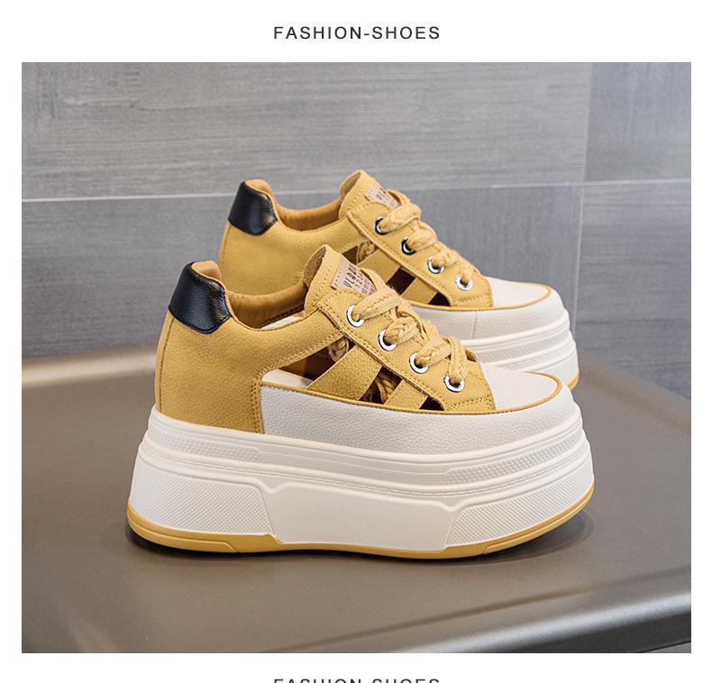 

Spring summer new hollowed out height-increasing casual shoes thick round toe simple comfortable shoes 35 жёлтый
