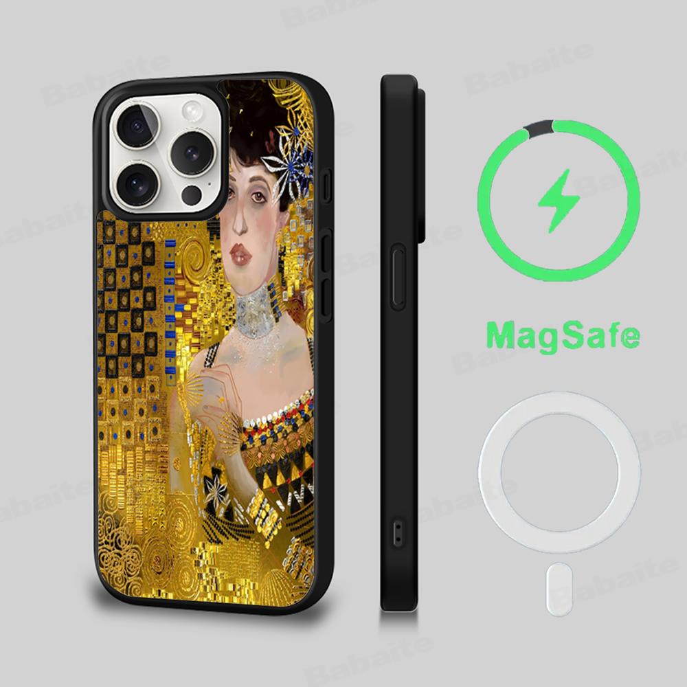The Kiss Gustav Klimt Painting Phone Case Magnetic Case For IPhone 16 14 13 12 11 15 Pro Max Plus For Magsafe Wireless Charge