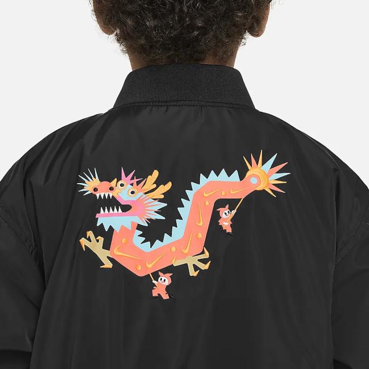 Nike Jacket Long Sleeve Embroidered Pattern Casual Kids jackets Black HF7090-010