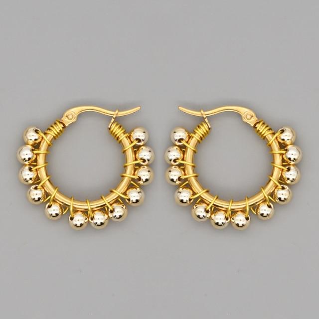 Crystal Earring For Women Boho Jewelry Trendy Natural Stone Pearl Jewellery Bohemian Ear Ring Gold Circle Hoop Earrings