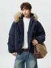 European & American Unisex Winter Jacket with Large Fur Collar and Toggle Closure