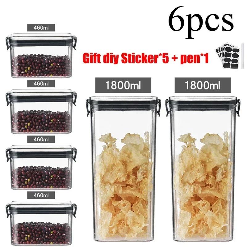 Food Storage Container Set Plastic Kitchen Refrigerator Noodle Breadbasket Sugar Flour Baking Supplies Pantry Organizer Set