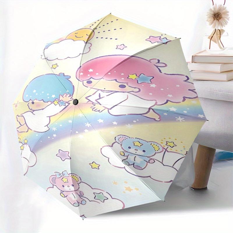 Little Twin Stars, Rainbow Automatic opening and closing folding umbrella with 8 rib frame and compact travel design, perfect for all occasi