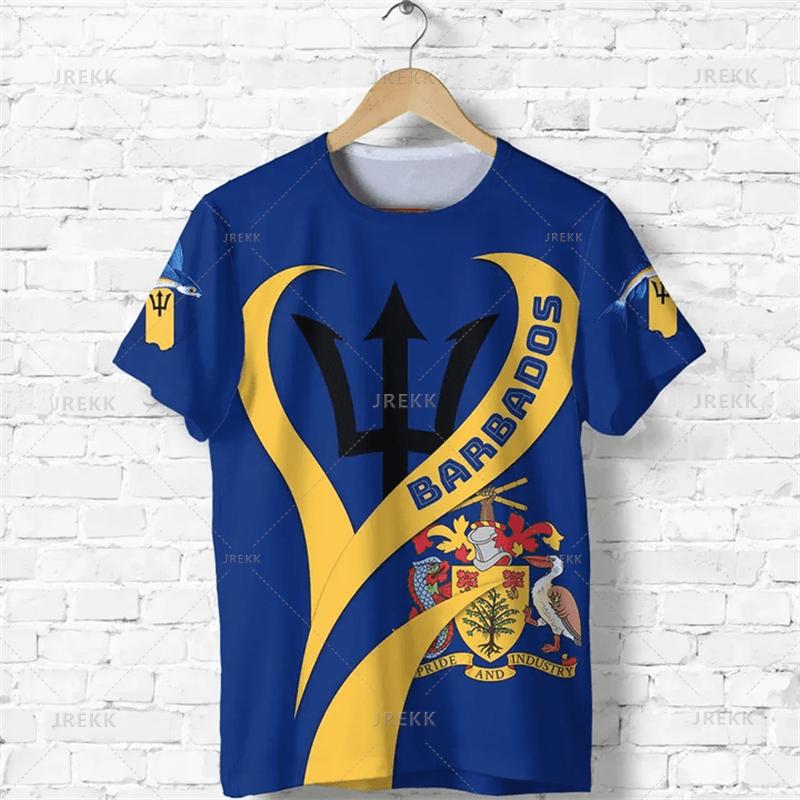 3D Barbados National Flag Map Printing T Shirt Barbados Coat Of Arms Graphic Tee Shirts Fashion Streetwear Short Sleeves Clothes