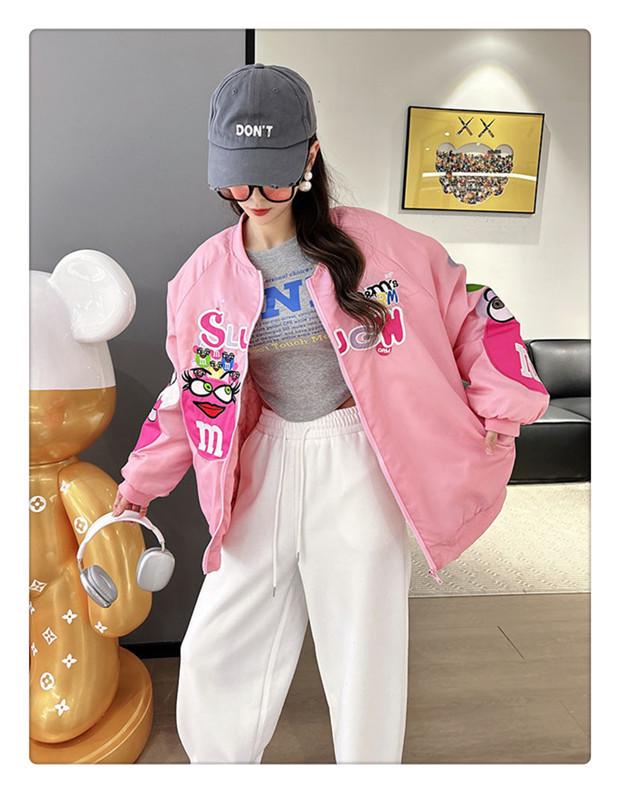 Unisex Cartoon Embroidered Baseball Jacket - Trendy Hip-Hop Style for Spring and Autumn