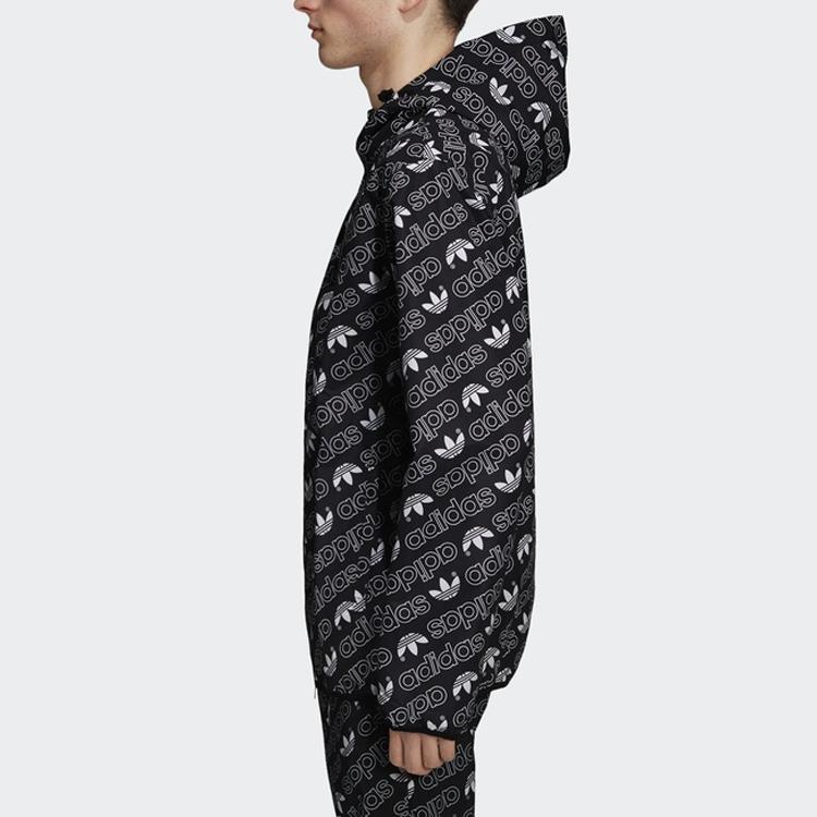Adidas Originals Trefoil All-Over Print Sports Casual Hooded Windbreaker Jacket Men Outerwear Black DH4796