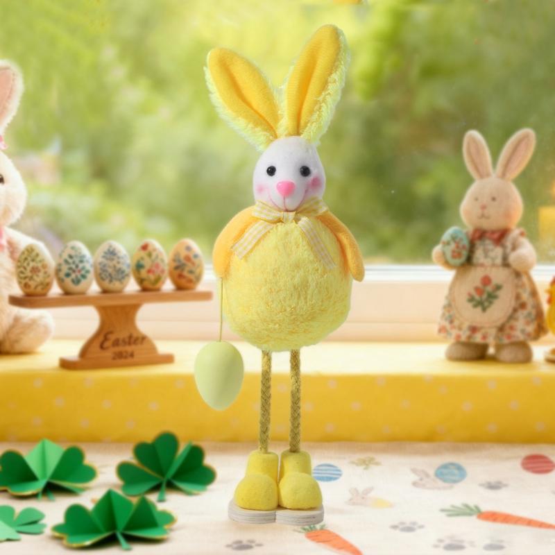 Cute Easters Plush Rabbit Figurine Decoration Durable Cloth Craft For Bookshelves Tabletop Holiday Decors Ornament Gift