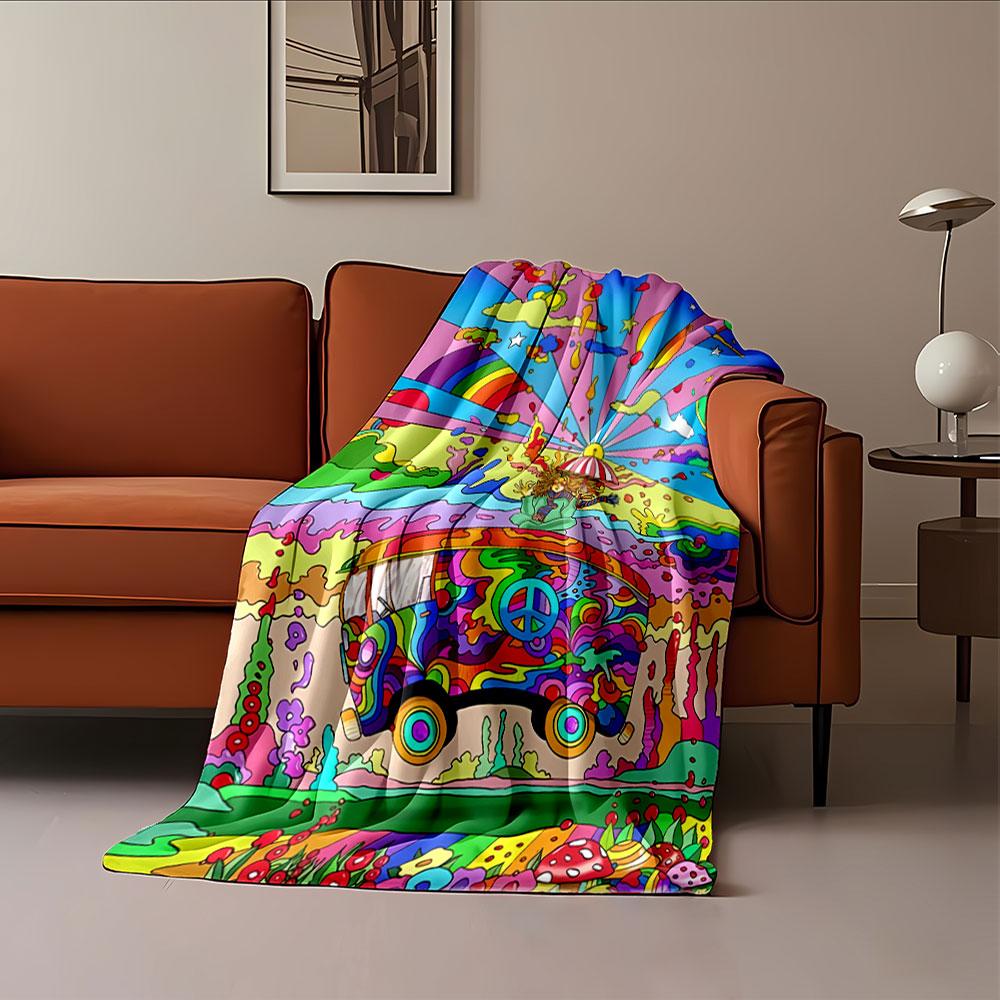 Psychedelic Peace Bus Blanket for all seasons blanket lunch break throw gift