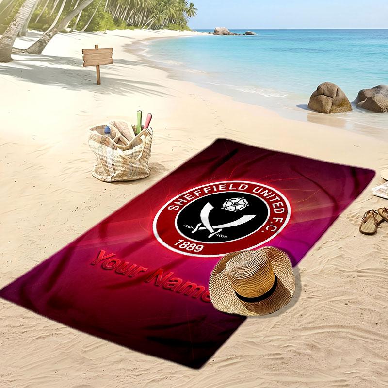Sheffield United FC Personalized Printed Beach Towel Soccer Logo Support Custom Name Text Absorbent Towel For Sport Travel Special Gift