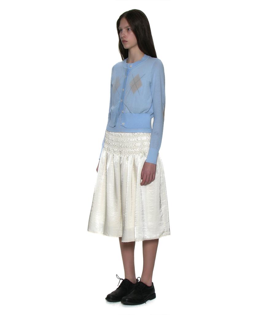 Partimento Woman Lace Trim Smocking Midi Skirt_Ivory